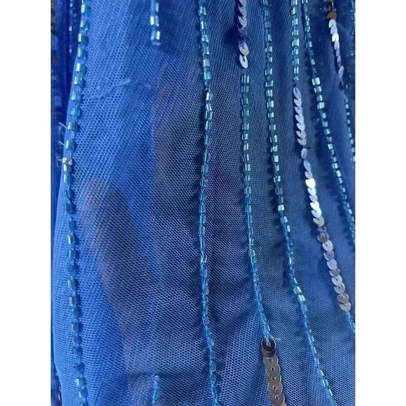 Mac Duggal Blue Embellished Long Sleeve A Line Midi Cocktail Dress-Size 4 - Picture 10 of 12